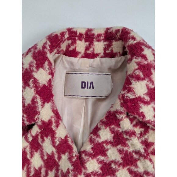 DIA Wool Alpaca Hot Pink Large Hounds Tooth Fitted Coat Size Small - Picture 2 of 15